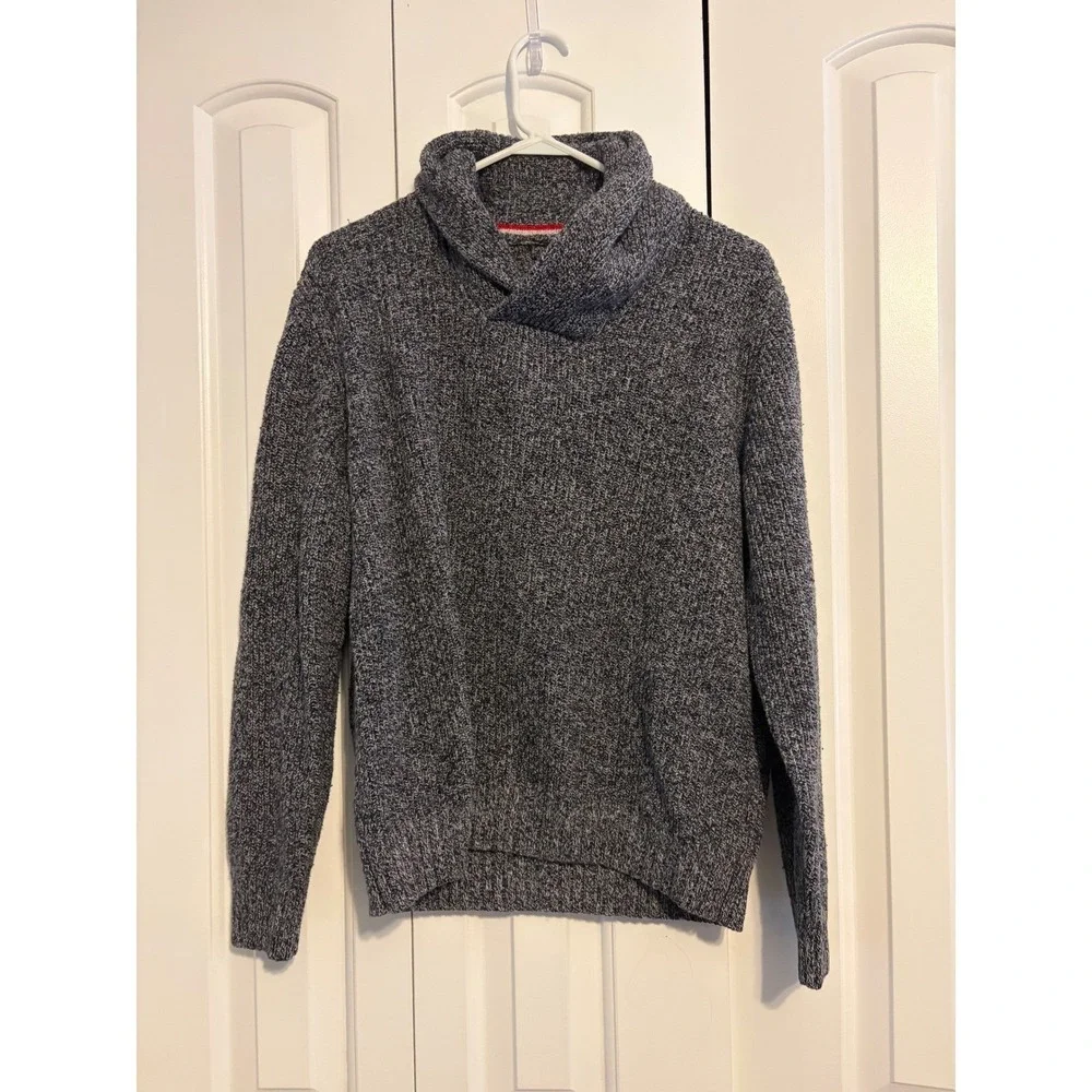 American Eagle Men's Knit Sweater‎ Charcoal Gray Shawl Collar Athletic Fit M